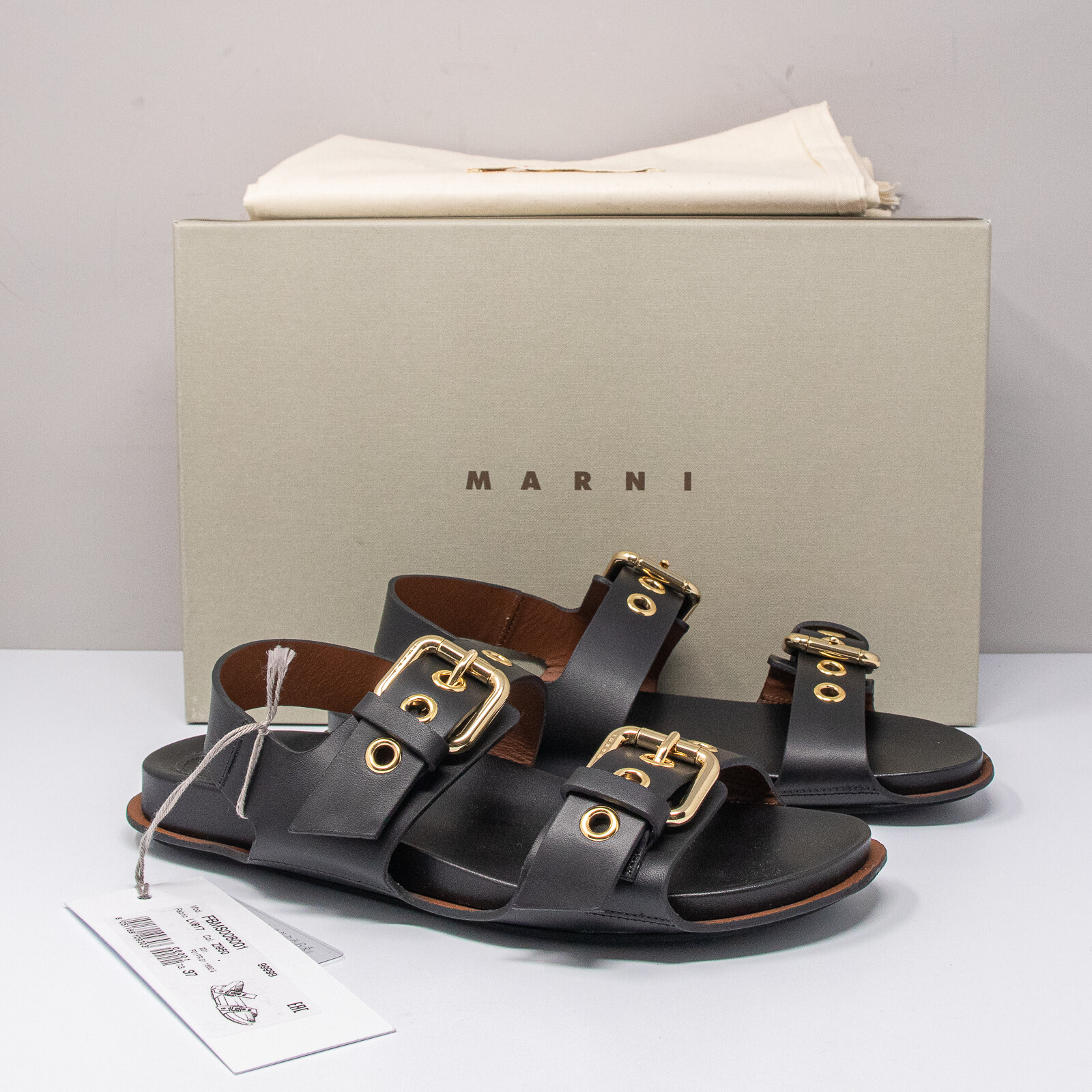 希少✨MARNI Flower Gold BLACK Sandals