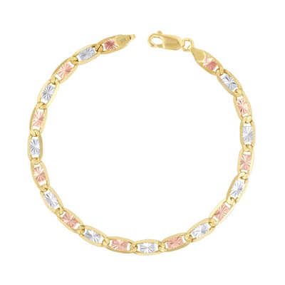NURAGOLD 10K SOLID TRI YELLOW ROSE WHITE GOLD 5MM DIAMOND CUT VALENTINO CHAIN BRACELET 8"