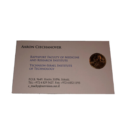 Aaron Ciechanover Nobel Laureate Signed Business Card Autograph