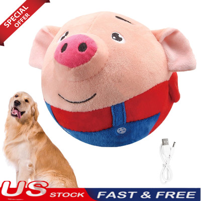 Active Moving Pet Plush Toy,Interactive Bouncing Ball Sound Electronic Dog Toy 