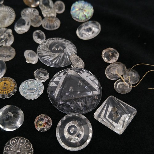 Mixed Lot of 50+ Clear Glass Buttons -  Round Textured Faceted