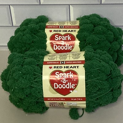 2 ~ Red Heart Spark A Doodle Yarn- Shamrock Green Super Bulky 3.5 oz 54 yd Ea.