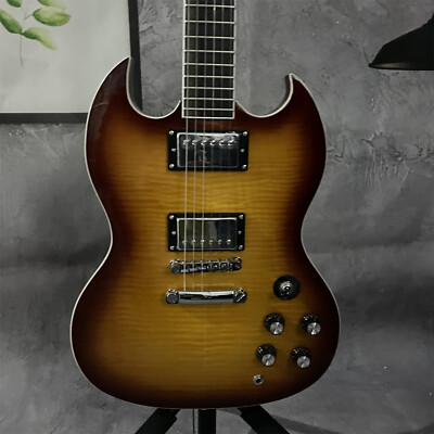 Custom Vintage Sunburst SG Electric Guitar Flame Maple Top Chrome Parts 6Strings