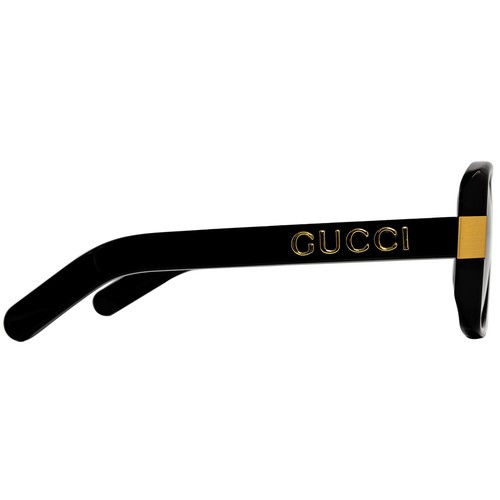 Pre-owned Gucci Women's Sunglasses Grey Smoke Nylon Lens Black And Gold Frame Gg0318s 005 In Gray
