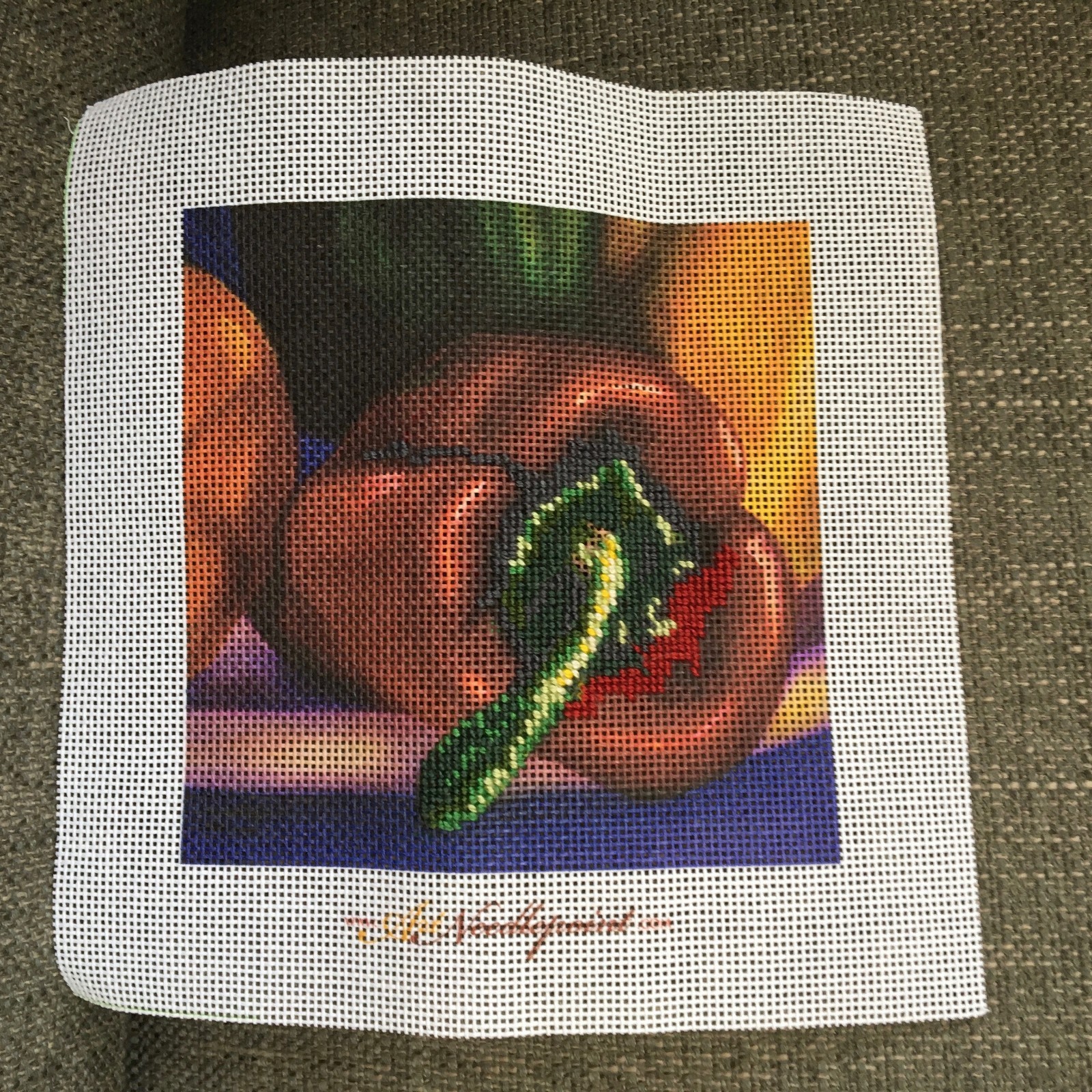 Shannon Grissom Pepper Needlepoint Canvas Kit Started Square Small Art 6x6
