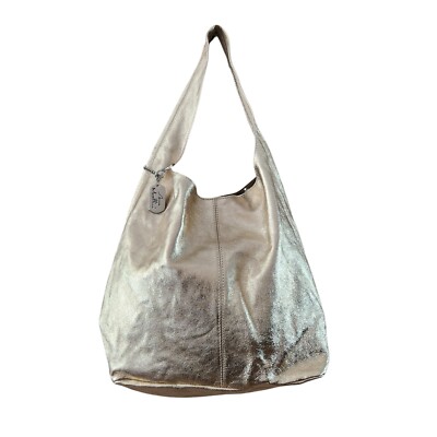 Anna Morellini Irene Metallic Rose Gold Leather Hobo Shoulder Shopper Bag New