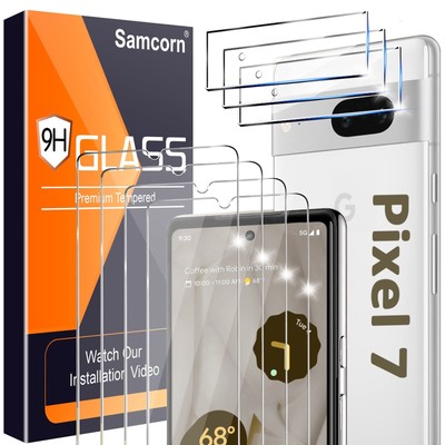 [4+3Pack] Glass Screen Protector for Google Pixel 7 5G, 9H Tempered Glass, Ul...