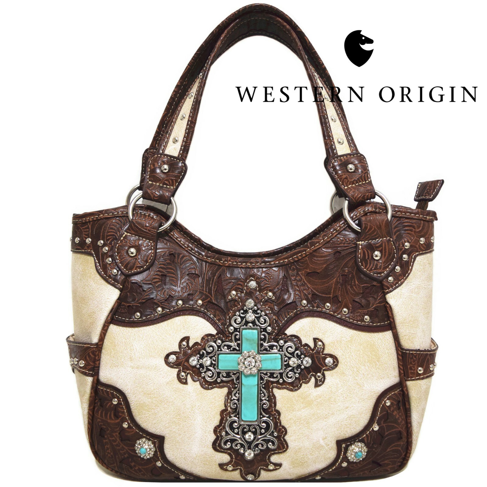 Western Style Purse Cross Country Handbag Women Shoulder Bag Wallet Set Beige