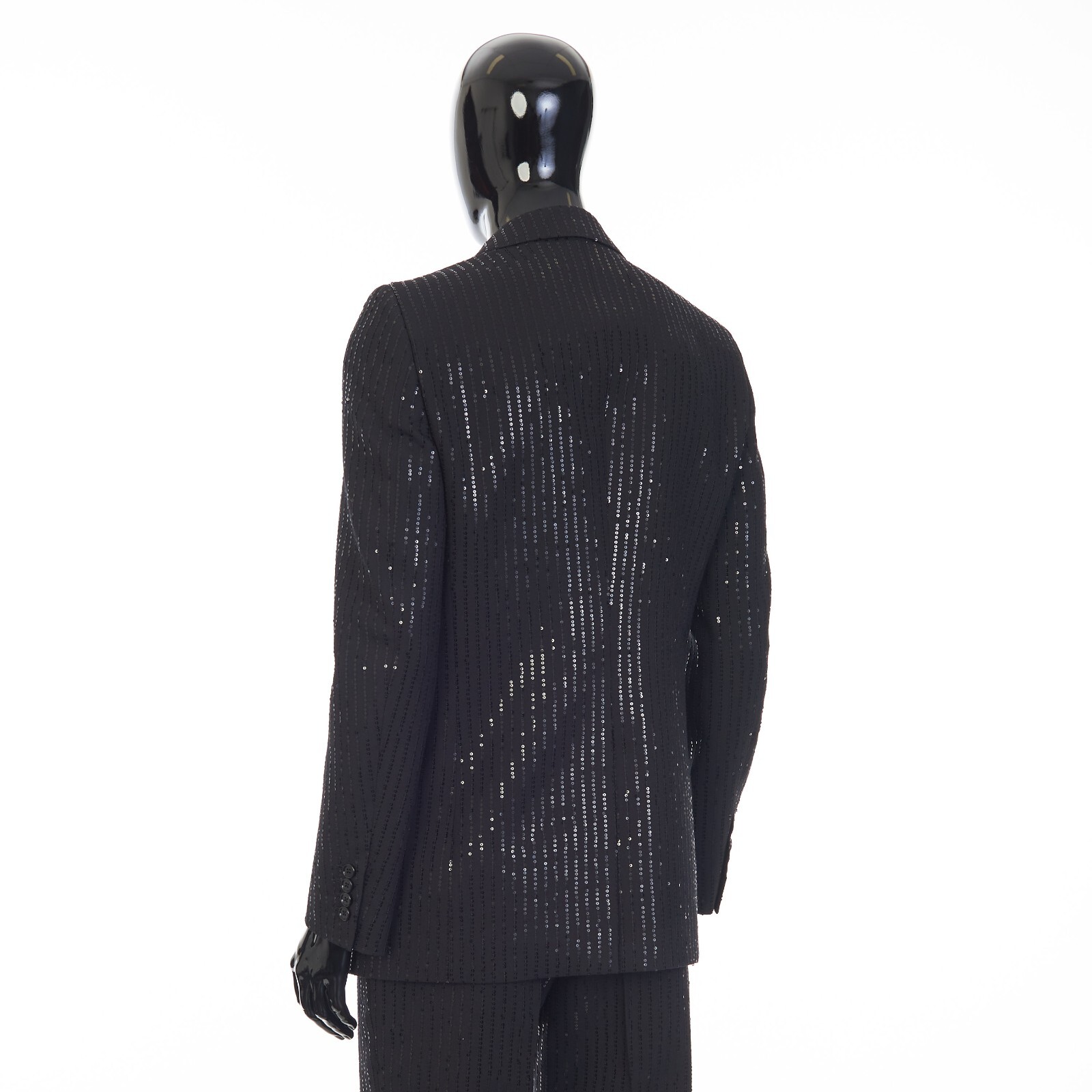 Pre-owned Celine 4350$ Black Blazer Jacket - Striped Sequin Embroidery, Wool Gabardine