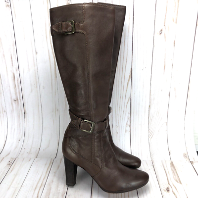 Cole Haan Phoenix Air Boots Tall Knee High Heel Zip Brown Leather