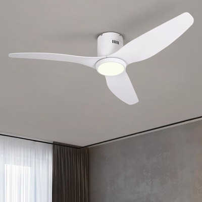 White Ceiling Fan with Light Remote 52in 6Speed Silent Reversible Motor 3CCT ...