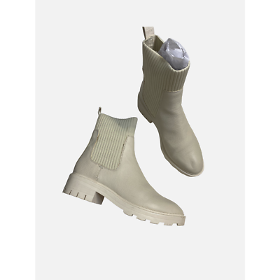 Dolce Vita Women's Linza Chelsea Sock Boot Bootie Ivory Leather Size 8 US