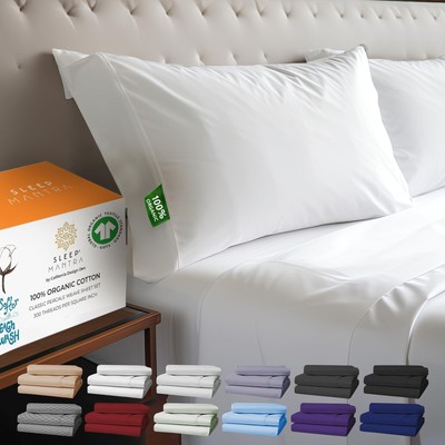 Sleep Mantra Premium 100% Organic Cotton Queen Bed Sheet Set - Soft & Cooling...