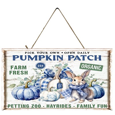 Blue and White Pumpkin Patch Handmade Sign Farmhouse Decor Door Hanger Sign