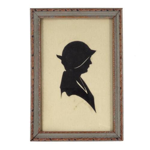 Antique Cut & Paste Silhouette Portrait Woman w/ Hat Period Frame c. 1920s