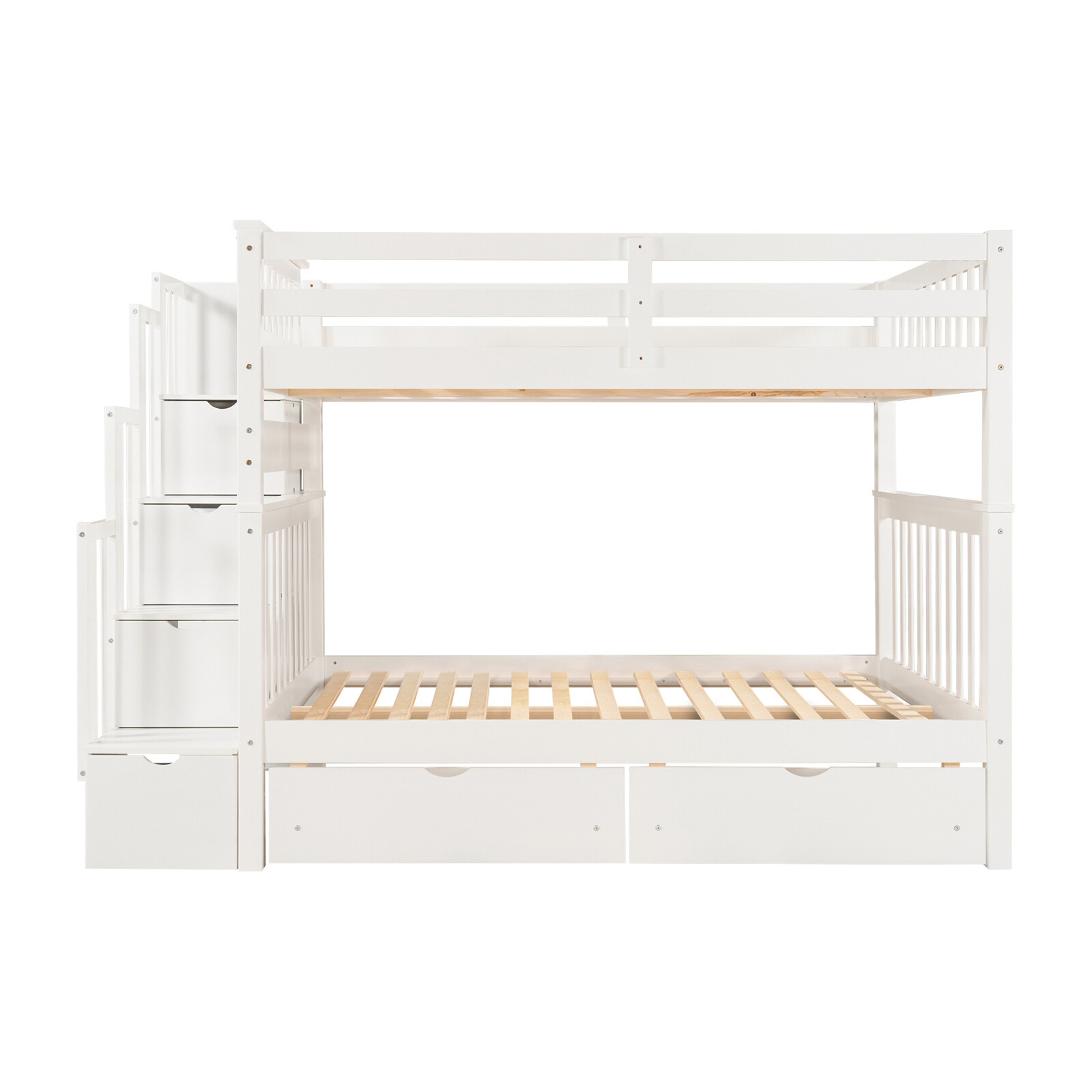 Full Over Full Size Wooden Bunk Bed Frame With 6 Drawers And Storage Bedroom US
