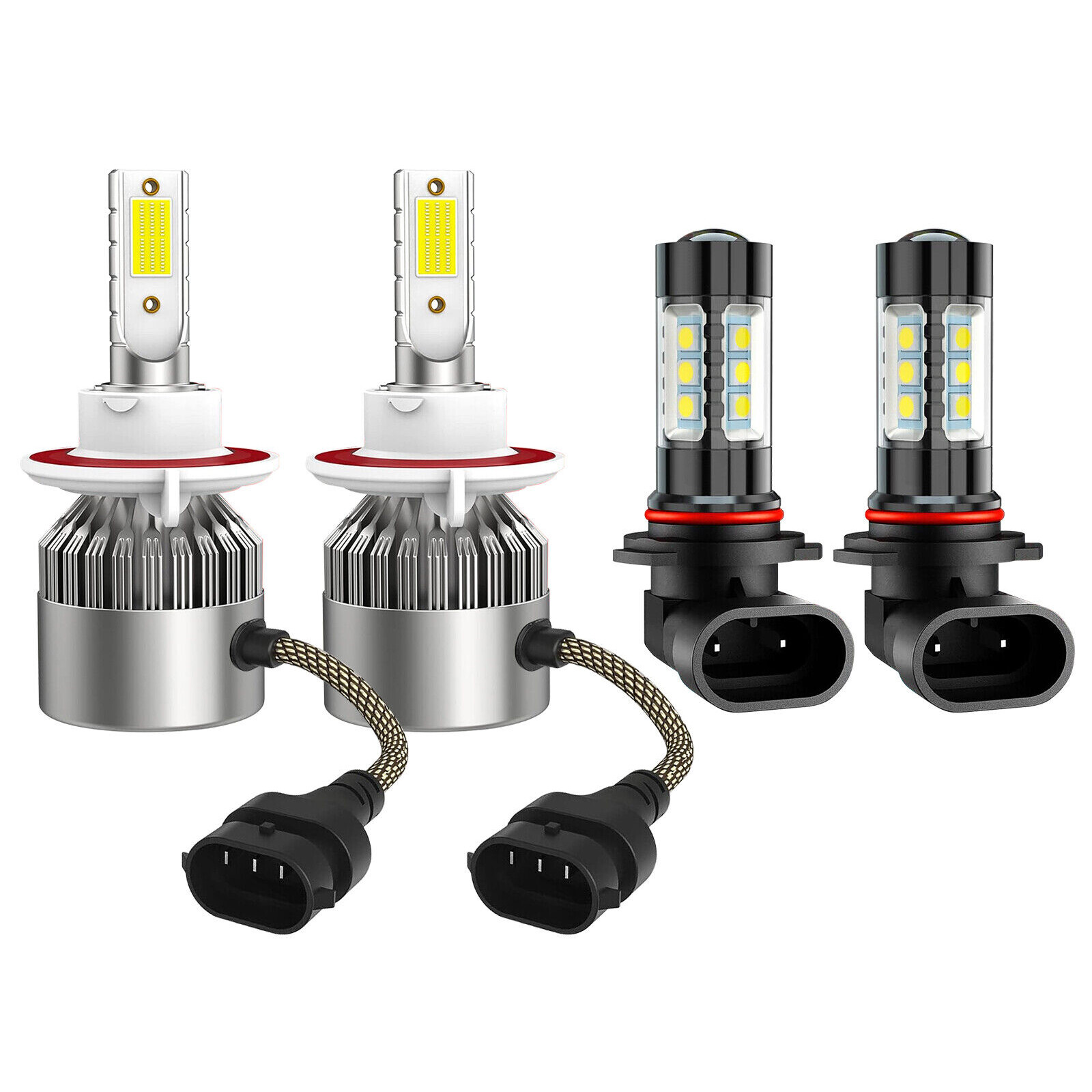 For 2004-2014 Ford F-150: 8000K Ice Blue LED Headlight & Fog Light Bulb Kit (4 Bulbs) - H13 & 9145