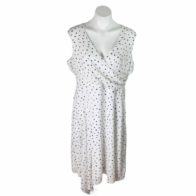 Donna Karan Faux Wrap Dress Women Sz 14 White Black Polka Dot Sleeveless NWT 