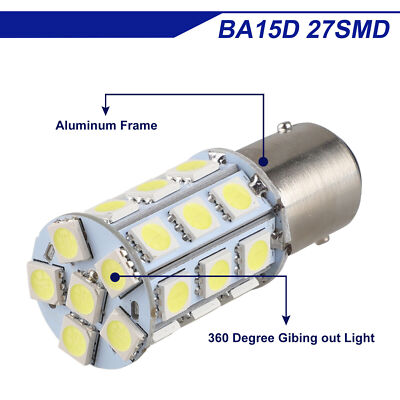 4X BA15D 27SMD RV Camper Boat LED Interior Light Bulb 1076 1142 1004 Super White