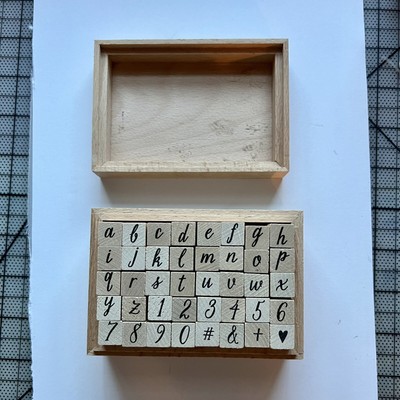 Stamping set Alphabet   lowercase modern calligraphy in wood box