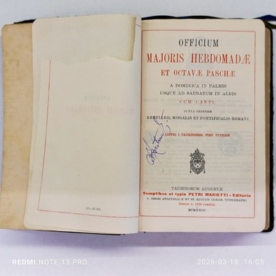 Antique 1923 Latin Catholic Prayer Book Leather Breviarium Romanum Marietti