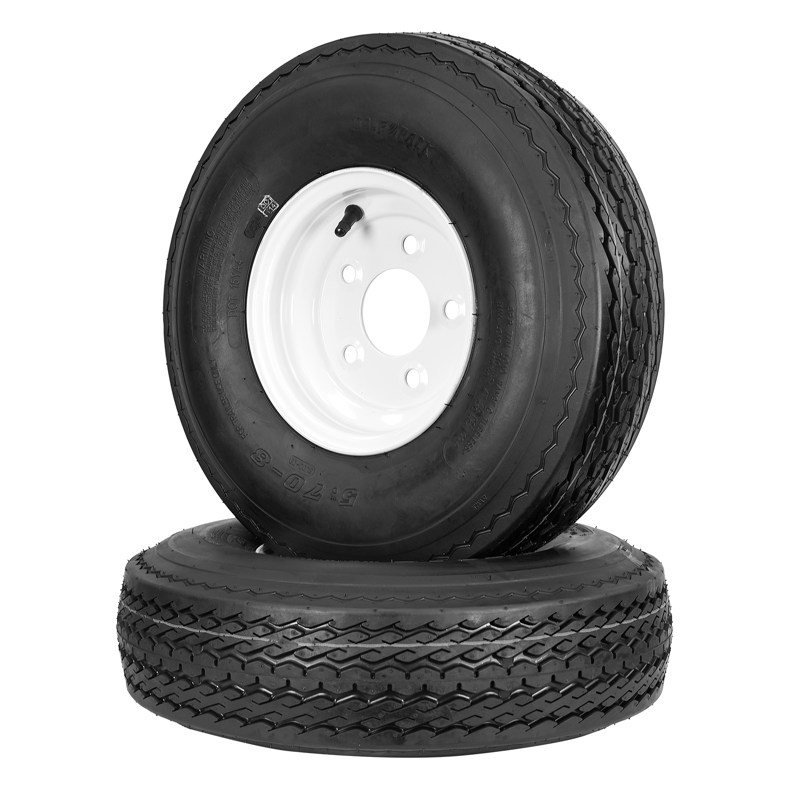570-8 5.70-8  5 Lug On 4.5" White Wheel 6ply, Set Of Two