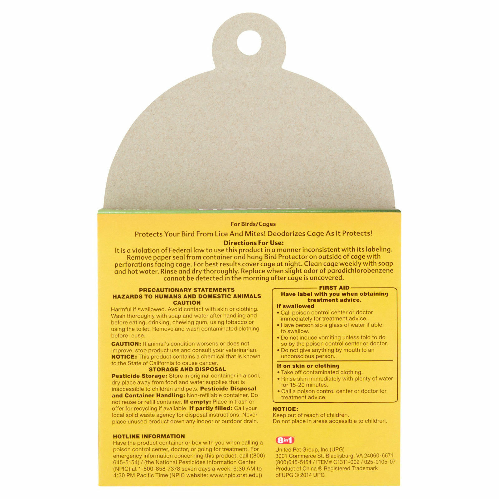 Wild Harvest 8-in-1 BIRD PROTECTOR PROTECT YOUR BIRDS / CAGES from LICE & MITES