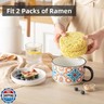 Chubacoo Soup Bowl and Sandwich Plate Combo: 38 oz Ceramic Ramen Bowl Microwave Safe - Extra Large, Big Handle, Ideal for Cereal, Salad, Pasta, Solo Dining, Breakfast, Afternoon Tea - Design B