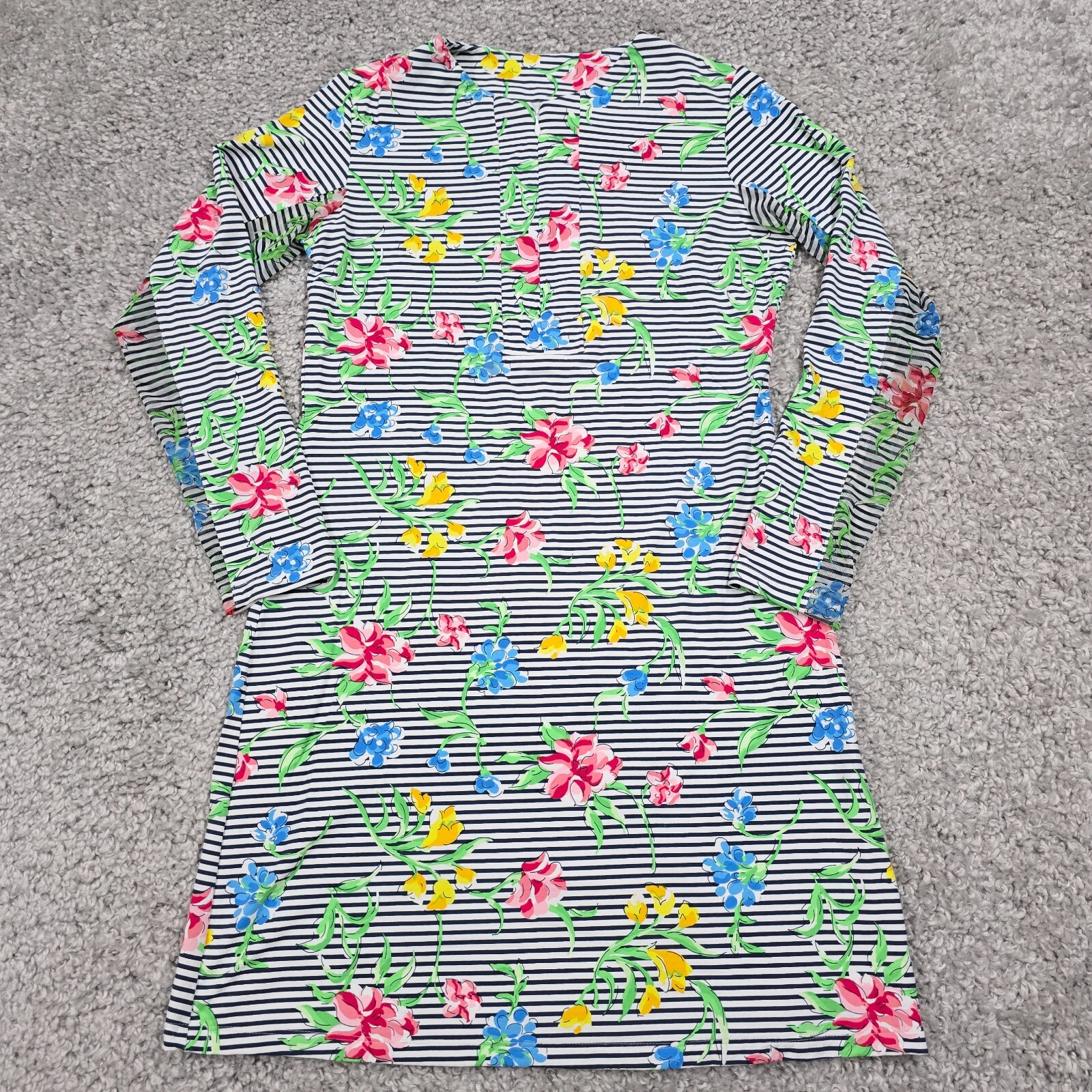 IBKUL Floral Stripe Cooling Dress Womens Medium Long Sleeve UPF 50 Preppy