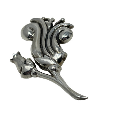 Vintage Flower Brooch Silver Tone Rose Tulip Leaf Pin