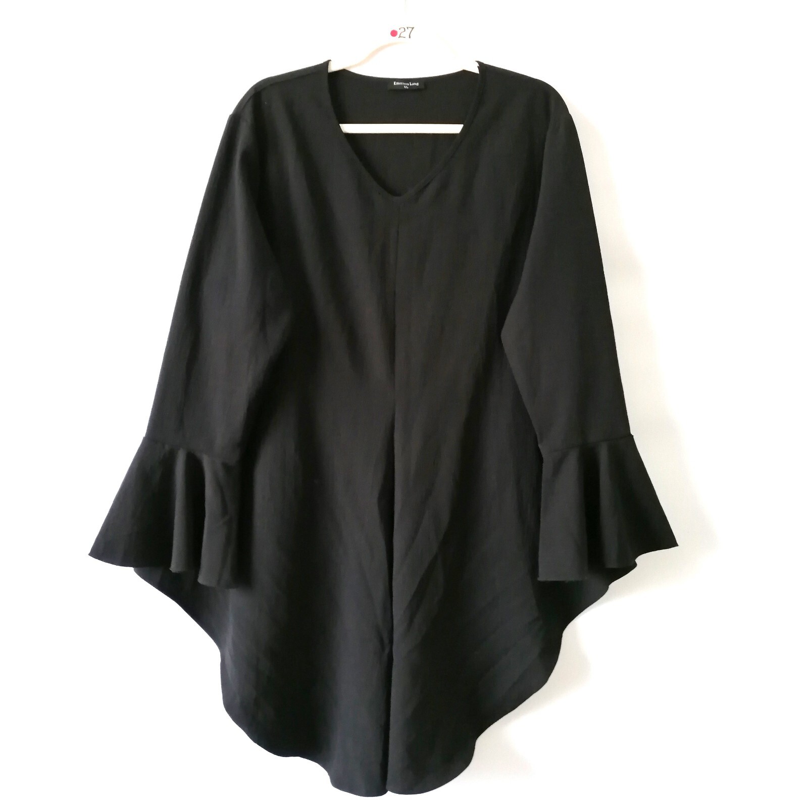 Emerson Lang Womens Black Bell Sleeve V Neck Front Slit Top