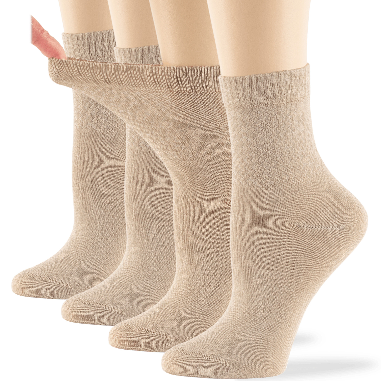 Women Diabetic Viscose From Bamboo Socks Quarter 4Pairs Medium 9-11 Light Beige