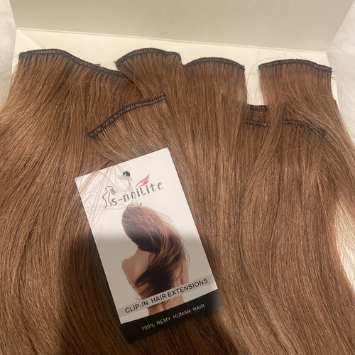 S-Noilite Clip In Hair Extensions 100% Remy Human Hair 8” #6 LT Brown TH8006 NEW