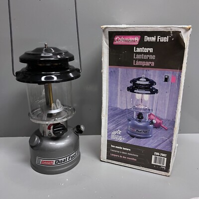 NO TOP NUT Coleman Premium Dual Fuel 2 Mantle Lantern 285-700T Silver + Box 9/00