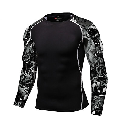 US Men's Compression Shirts Long Sleeve Shirt Quick Drying Sports Base-Layer Top