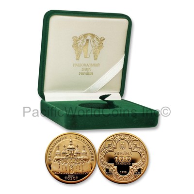 Ukraine 1998 St. Michael’s Cathedral 100 Hryven Gold Proof Coin with Box SKU7534