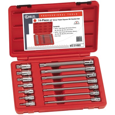 Genius Tools 14 Piece 3/8'' Dr. Triple Square Bit Socket Set - BS-314MX