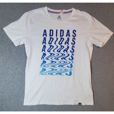Adidas T-shirt Ladies Sz 18/20 XL 38'' chest White w/ Text Graphic Melted affect