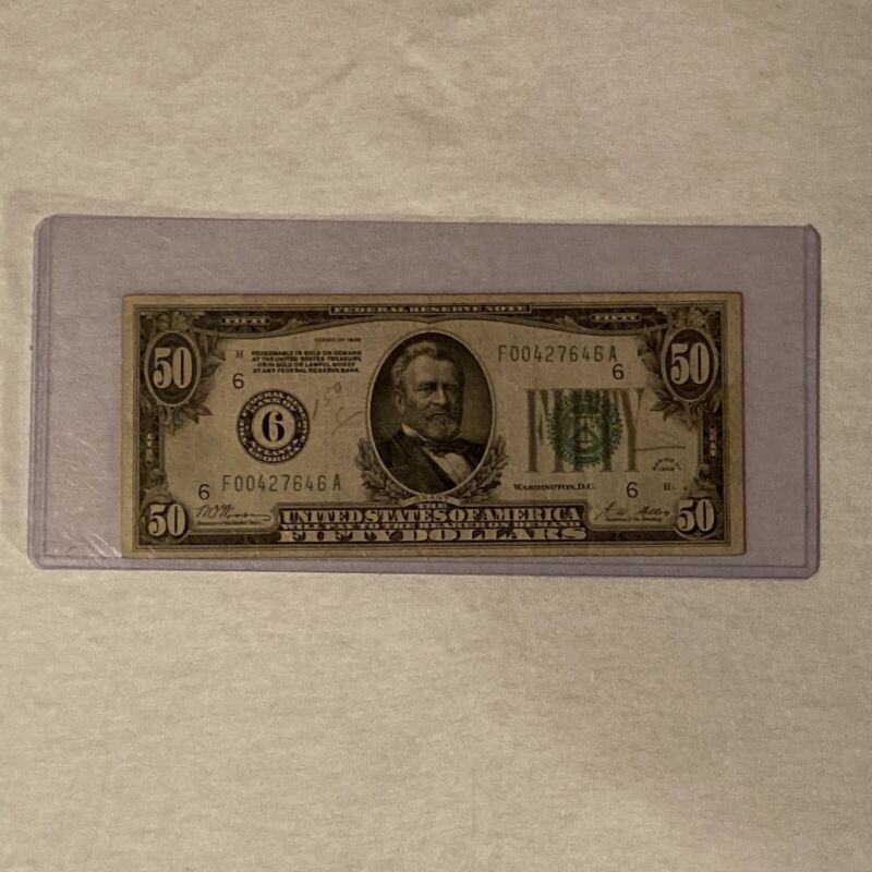 1928  $50 Dollar Green Seal Note Old US Currency Atlanta Georgia￼