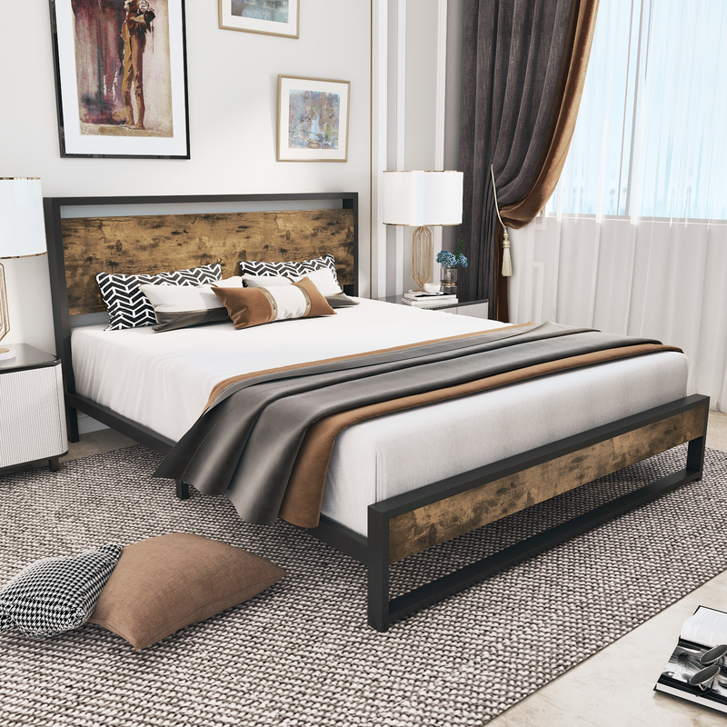 Amolife Queen Platform Bed Frame with Wooden Headboard and 13 Strong Steel Slats