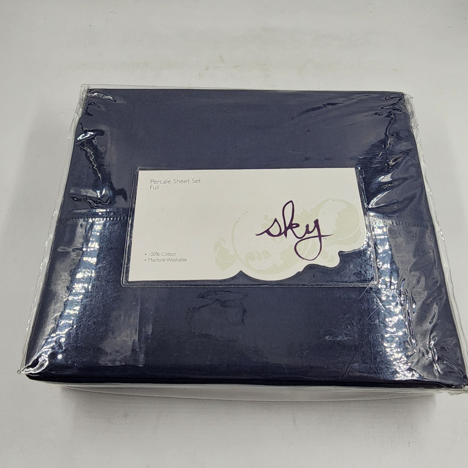 Sky Percale 4 Piece Full Sheet Set 54in x 75in Navy 2 Standard Pillowcases - Picture 5 of 12