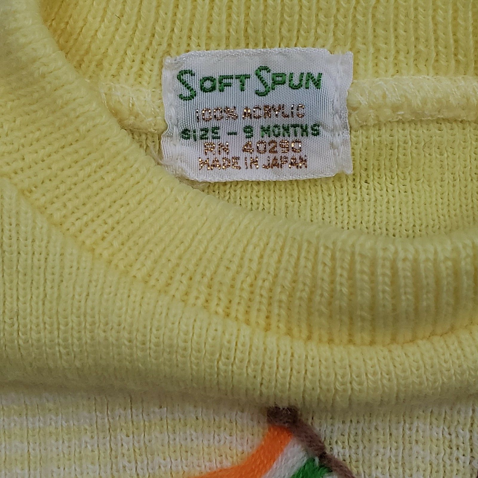 Soft Spun Baby Boy Vintage Sweater 9 Months Yellow Short Sleeve Acrylic 1980s