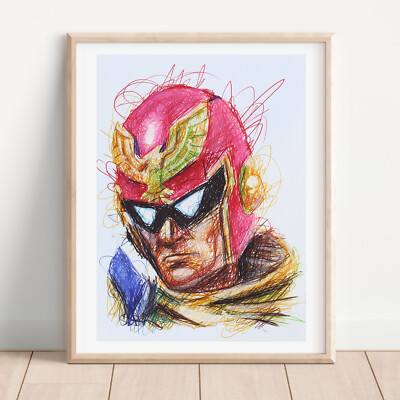 Captain Falcon Ballpoint Pen Print, F-Zero Art Poster