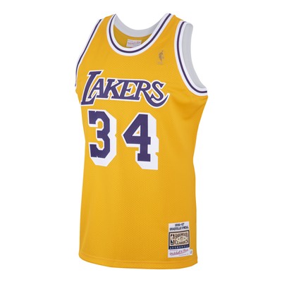 MITCHELL AND NESS LOS ANGELES LAKERS MITCHELL & NESS CLASSICS ROAD SWINGMAN SHIRT SHAQUILLE ONEAL