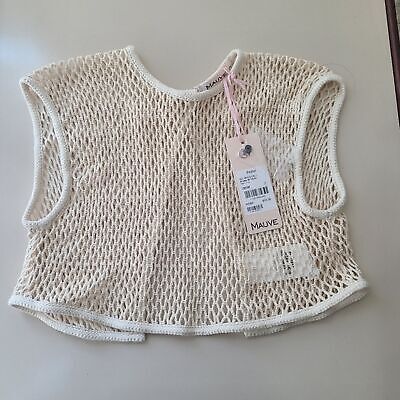 NWT Mauve Open Knit Netted Crop Top Vest Size 4Y Cream Boho