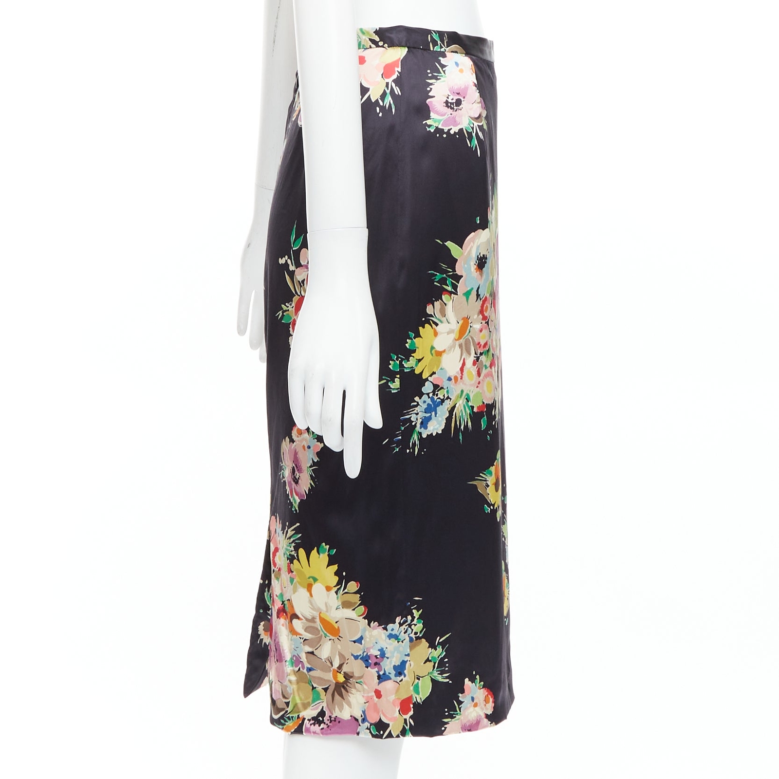 Dolce & Gabbana スカート ブラック系 Made In Italy Satin calf-length skirt with corset-style belt detail in