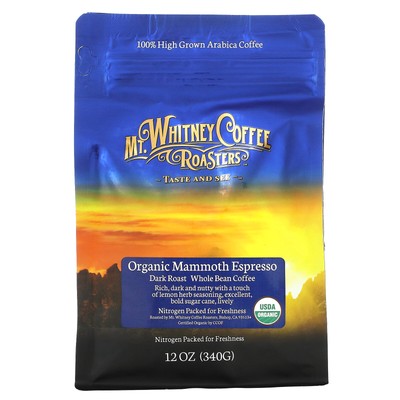 Organic Mammoth Espresso, Кофе из цельных зерен, темная обжарка, 12 унций (340 г)