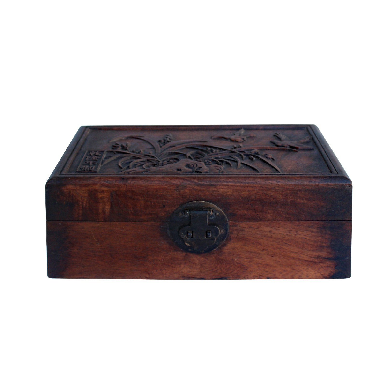 Chinese Brown Dimensional Relief Flower Motif Rectangular Storage Box Chest ws1050 Chinese Brown Dimensional Relief Flower Motif Rectangular Storage Box Chest ws1050