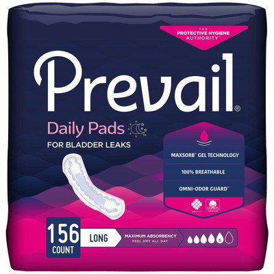 Prevail Daily Incontinent Pad 13" L Long Length Maximum 39 Ct