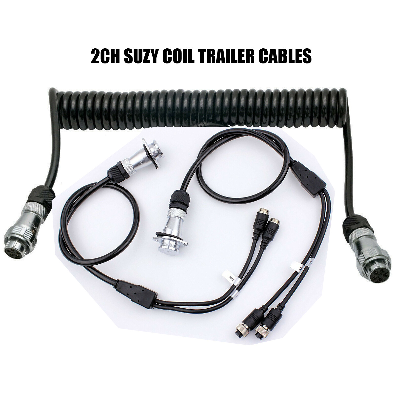 2Ch Heavy Duty Spring Trailer Cable Suzy Coil Cables for Reverse Camera
